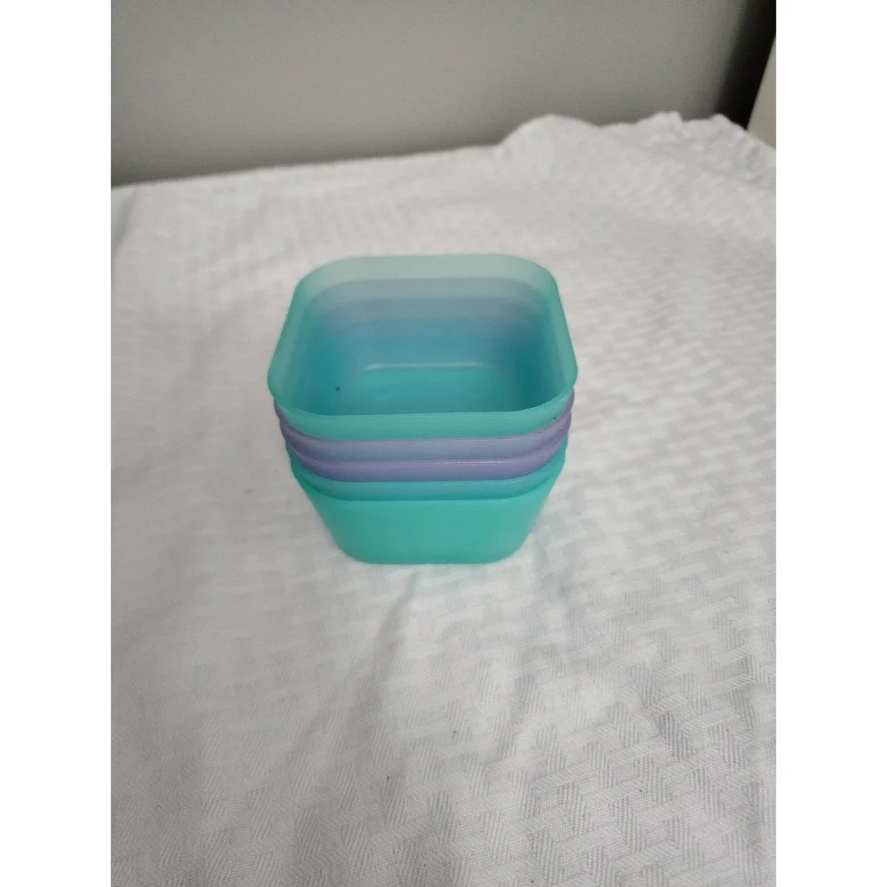 Set of 5 Square Plastic Snack Containers Teal Purple Nesting Small Food Storage